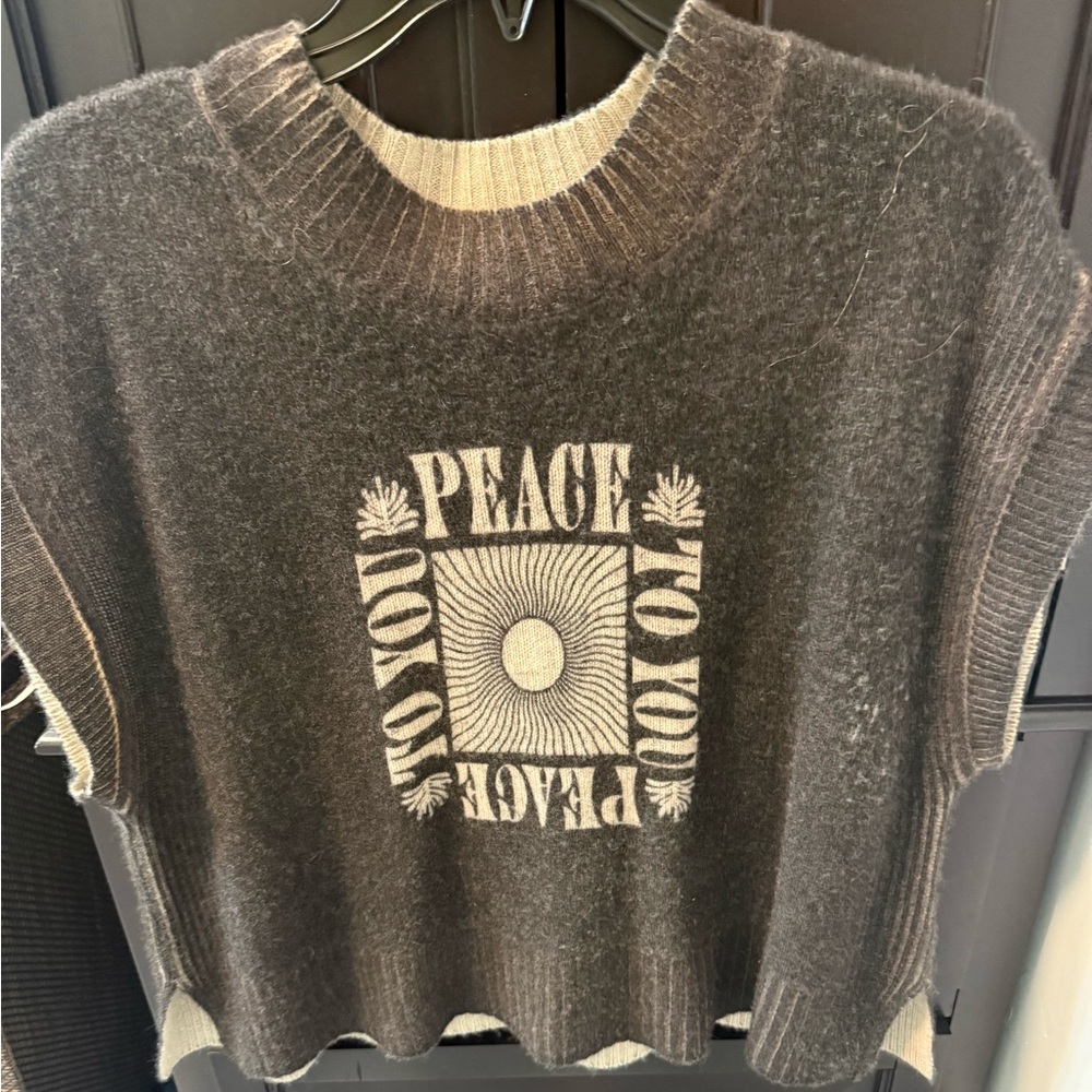 Anthropologie Pilcro Brown Sweater with Peace Graphic